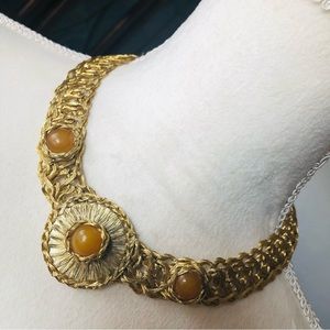 Vintage hand crafted braided gold wire orca agate jewelry set